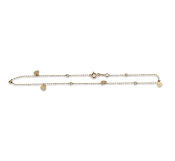 Pulsera Tobillera Corazones Oro Sólido 14k