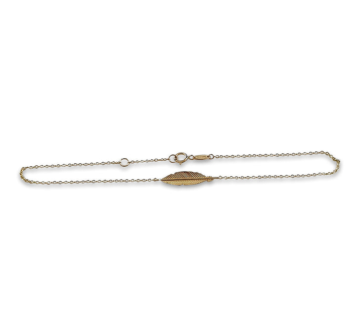 Pulsera Tobillera Pluma Oro Sólido 14k