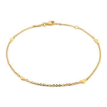 Pulsera Tobillera Corazones Oro Sólido 10k