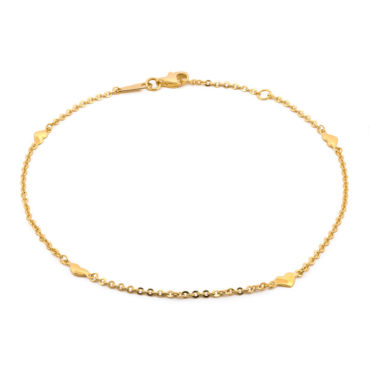 Pulsera Tobillera Corazones Oro Sólido 10k