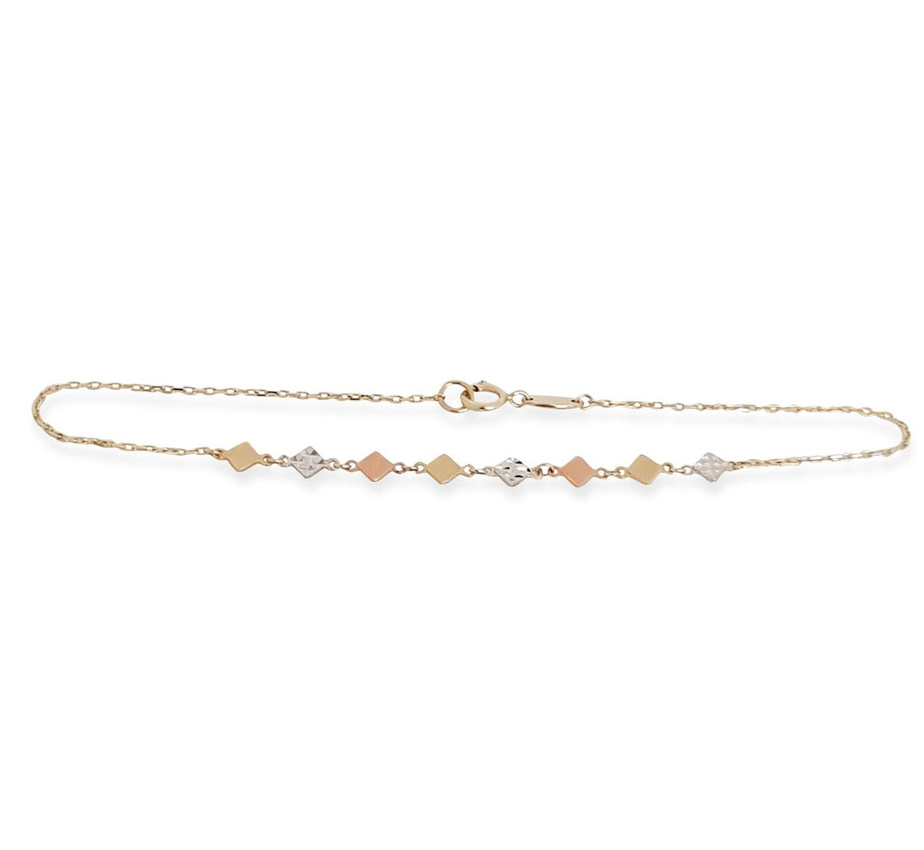 Pulsera Pulso Rombos 3 Oros Sólido 10k