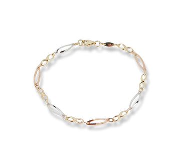 Hermosa Pulsera Pulso Infinito Barritas 3 Oros Sólido 10k