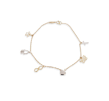 Hermosa Pulsera Para Dama Virgen Angelito Infinito Oro Sólido 10k