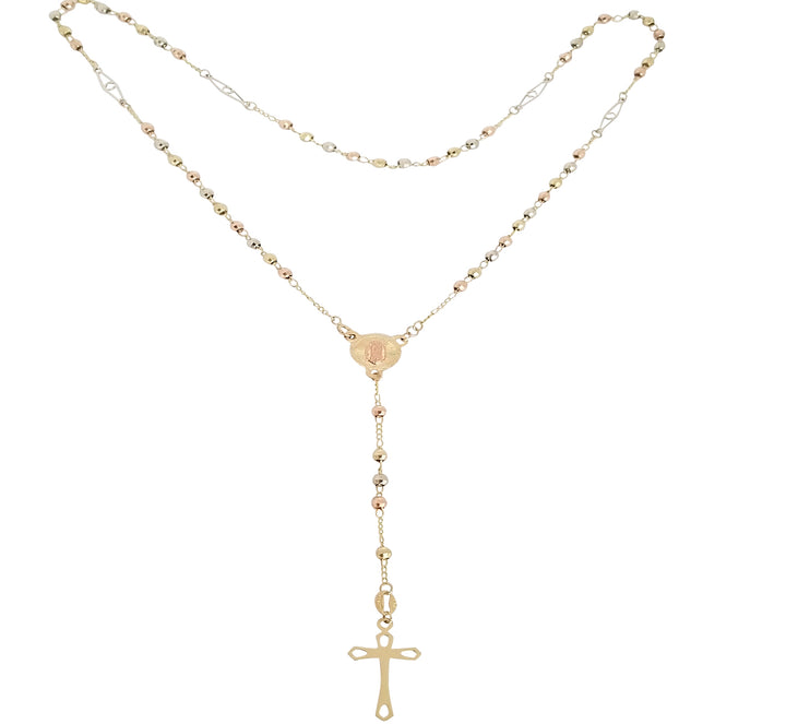 Rosario Católico Collar 3 Oros Sólido 10k
