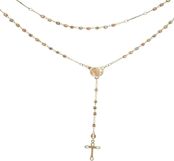 Rosario Católico Collar 3 Oros Sólido 10k